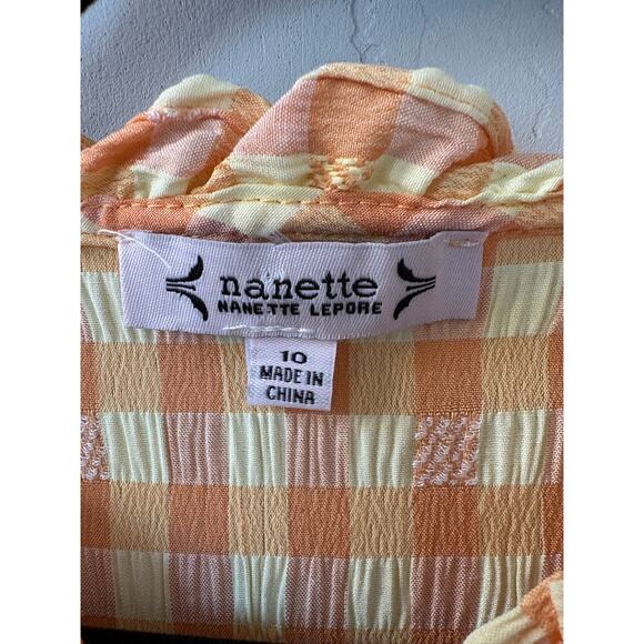 Nanette Lepore Sz 10 Gingham Dress Orange Yellow Check Ruffle Romantic Cottage‎ - Picture 2 of 10